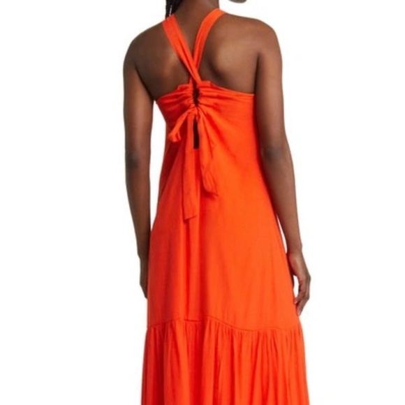 TREASURE & BOND Tie Back Halter Maxi Dress In Orange Cherry - Picture 2 of 7